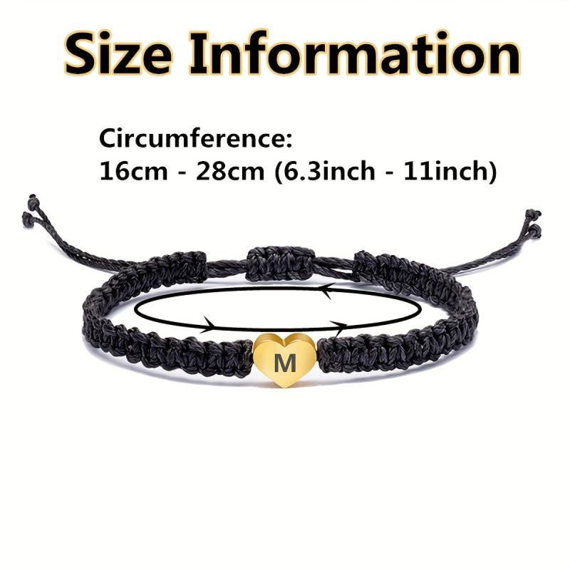 Heart Initial Bracelet Rope Braided Adjustable Jewelry for Women