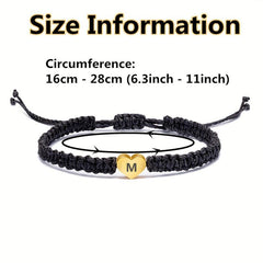 Heart Initial Bracelet Rope Braided Adjustable Jewelry for Women