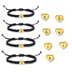 Heart Initial Bracelet Rope Braided Adjustable Jewelry for Women