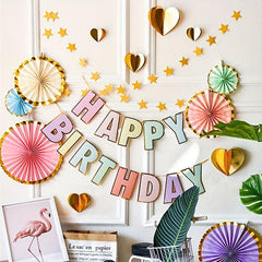Pastel Macaron Colors Happy Birthday Banner for Kids Adults Boys and Girls