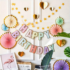 Pastel Macaron Colors Happy Birthday Banner for Kids Adults Boys and Girls