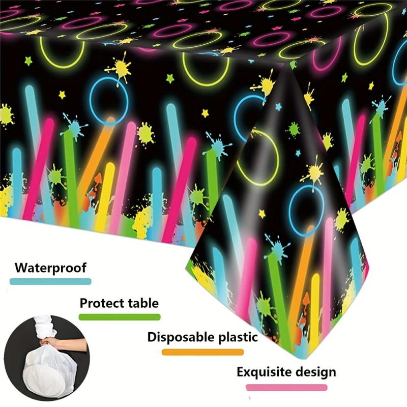 1pc Disposable Tablecloth Glow Neon Plastic Waterproof Anti Tableclothes