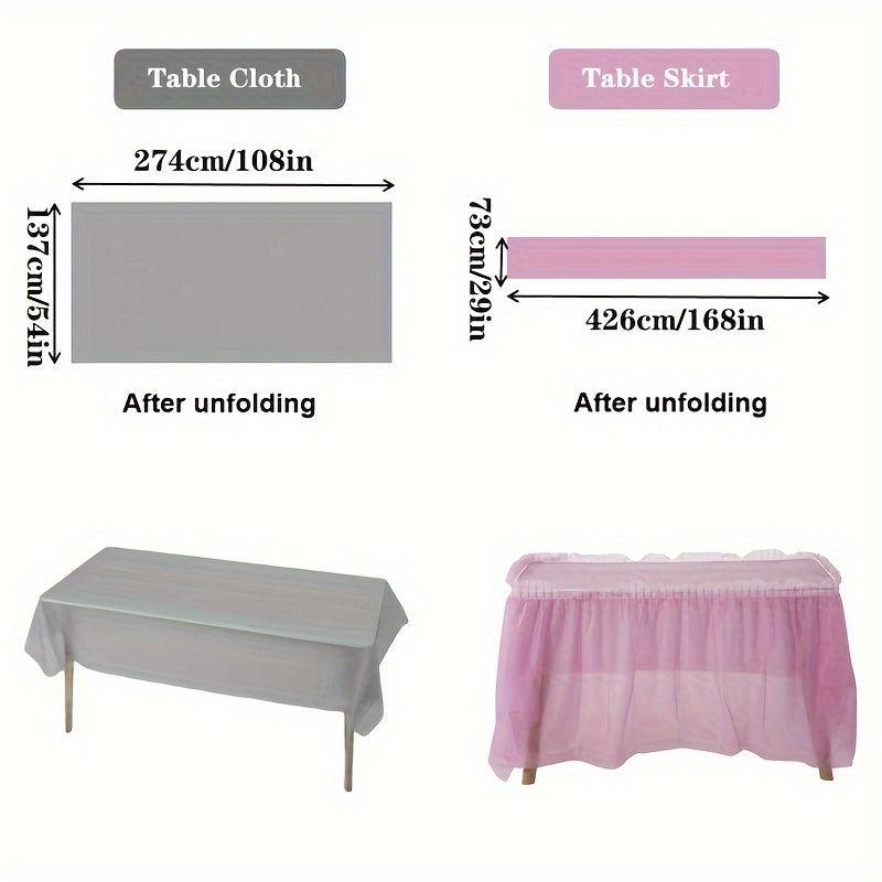 2pcs Tablecloth & Disposable Table Skirt Set