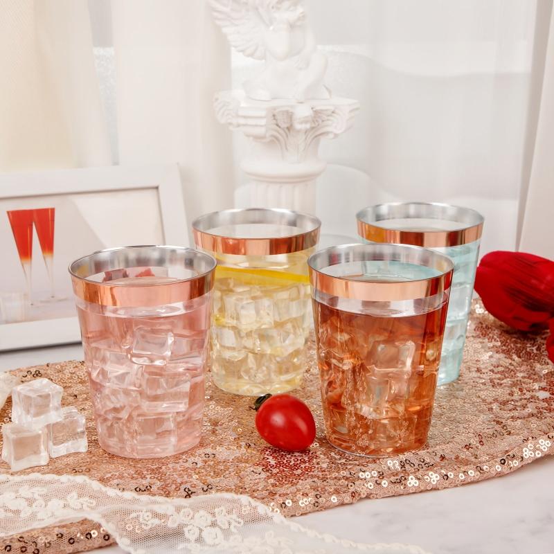 20pcs Rose Golden Plastic Cups 10 Oz Disposable Wedding Party Cups