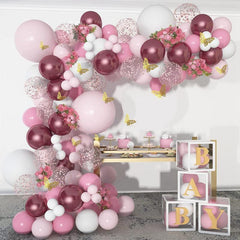 129pcs Girls Birthday Party Set Metal Rose Pink Balloons + Butterfly Stickers