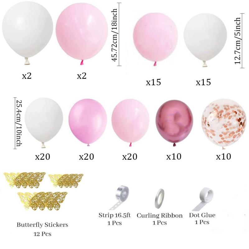 129pcs Girls Birthday Party Set Metal Rose Pink Balloons + Butterfly Stickers
