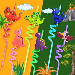 6pcs Dinosaur Drinking Plastic Straws Dinosaur Birthday Party Supplies