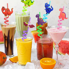 6pcs Dinosaur Drinking Plastic Straws Dinosaur Birthday Party Supplies