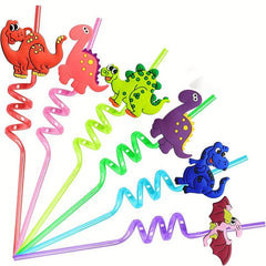 6pcs Dinosaur Drinking Plastic Straws Dinosaur Birthday Party Supplies