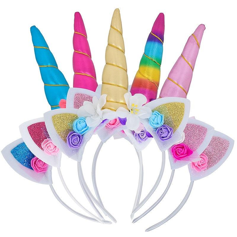 5pcs Unicorn Headband Glitter Cat Ears Flower Hairband Women Girls