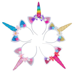 5pcs Unicorn Headband Glitter Cat Ears Flower Hairband Women Girls
