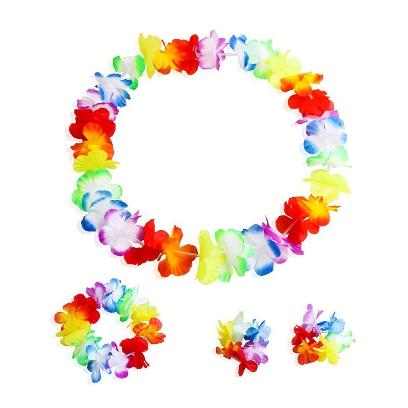 4pcs Colorful Garland Set Hawaiian Straw Skirt Accessories