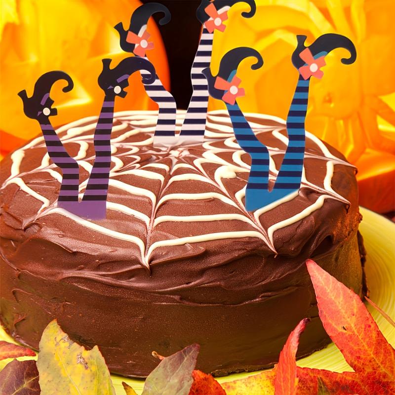 12pcs Halloween Topper Sign Witch Feet Cake Topper