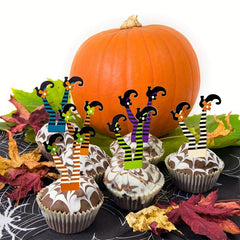 12pcs Halloween Topper Sign Witch Feet Cake Topper