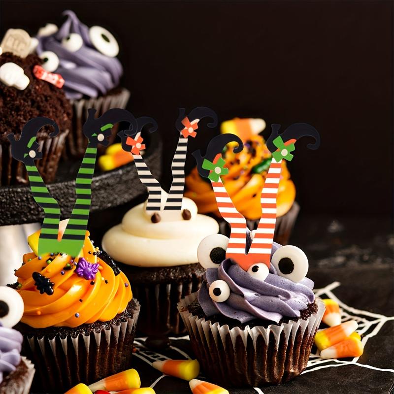 12pcs Halloween Topper Sign Witch Feet Cake Topper