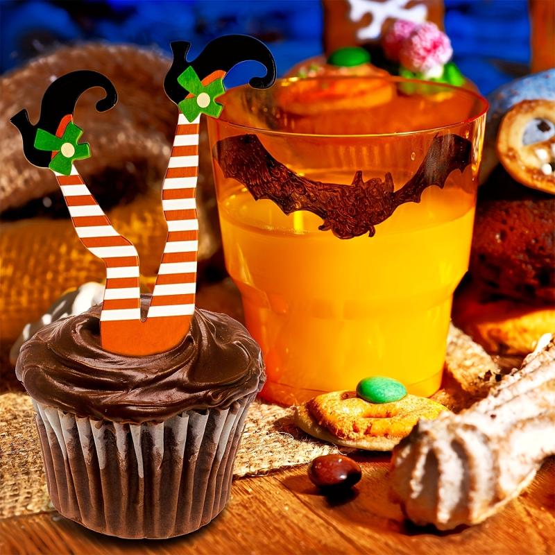 12pcs Halloween Topper Sign Witch Feet Cake Topper