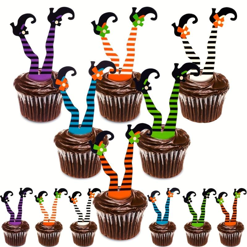 12pcs Halloween Topper Sign Witch Feet Cake Topper
