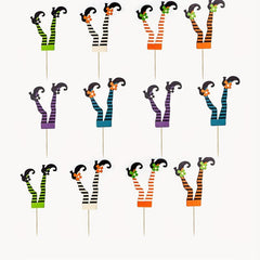 12pcs Halloween Topper Sign Witch Feet Cake Topper