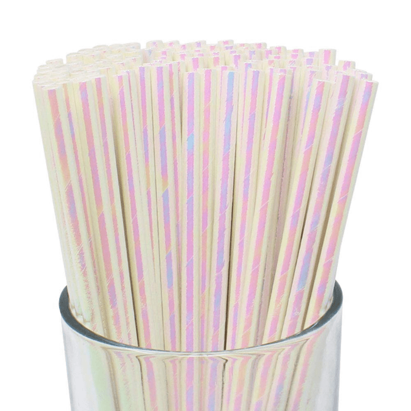 50pcs Metallic Rose & Laser Silver Paper Straws Disco Party Supplies