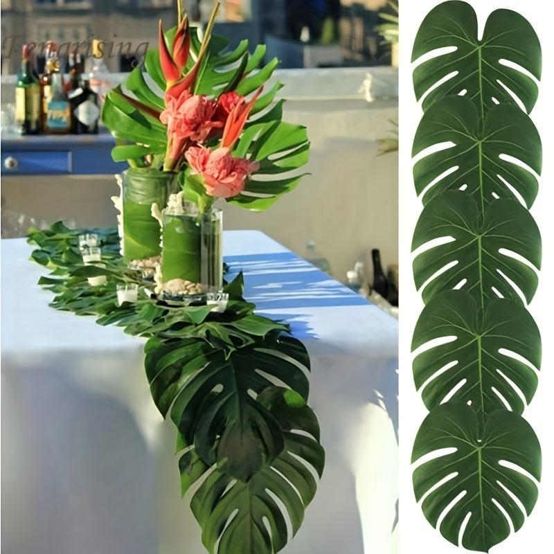 10pcs Artificial Palm Leaf Turtle Back Leaf Jungle Beach Theme Party Decor
