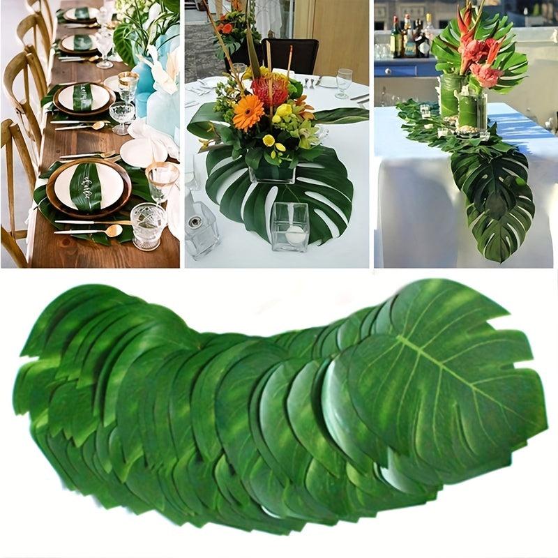 10pcs Artificial Palm Leaf Turtle Back Leaf Jungle Beach Theme Party Decor