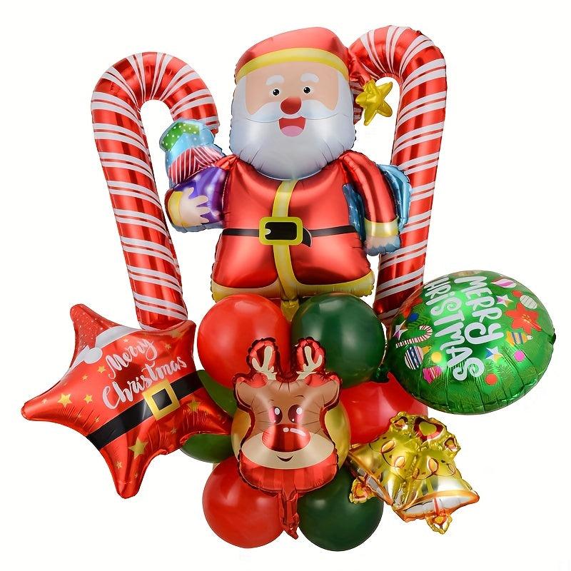 20pcs Christmas Party Balloons with Santa Claus, Walking Sticks, Elk Bells