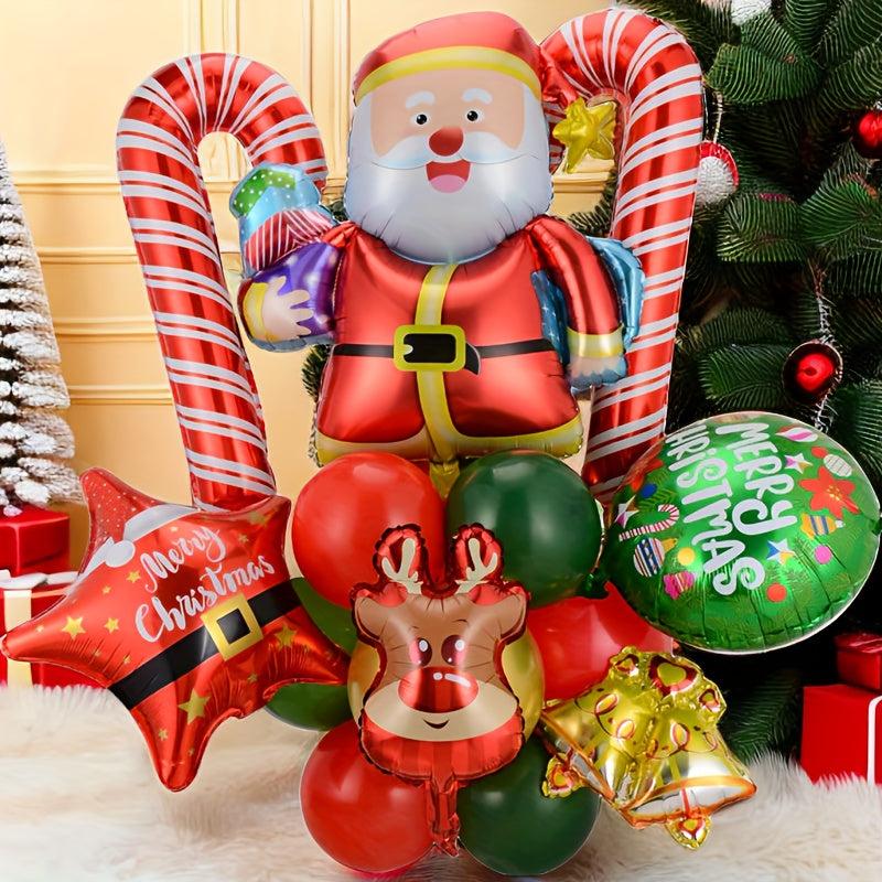 20pcs Christmas Party Balloons with Santa Claus, Walking Sticks, Elk Bells