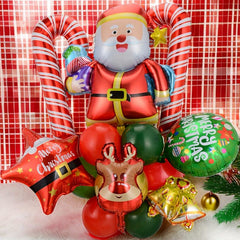 20pcs Christmas Party Balloons with Santa Claus, Walking Sticks, Elk Bells
