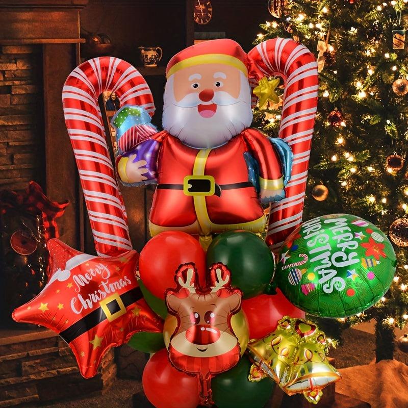 20pcs Christmas Party Balloons with Santa Claus, Walking Sticks, Elk Bells
