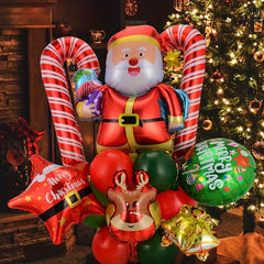 20pcs Christmas Party Balloons with Santa Claus, Walking Sticks, Elk Bells