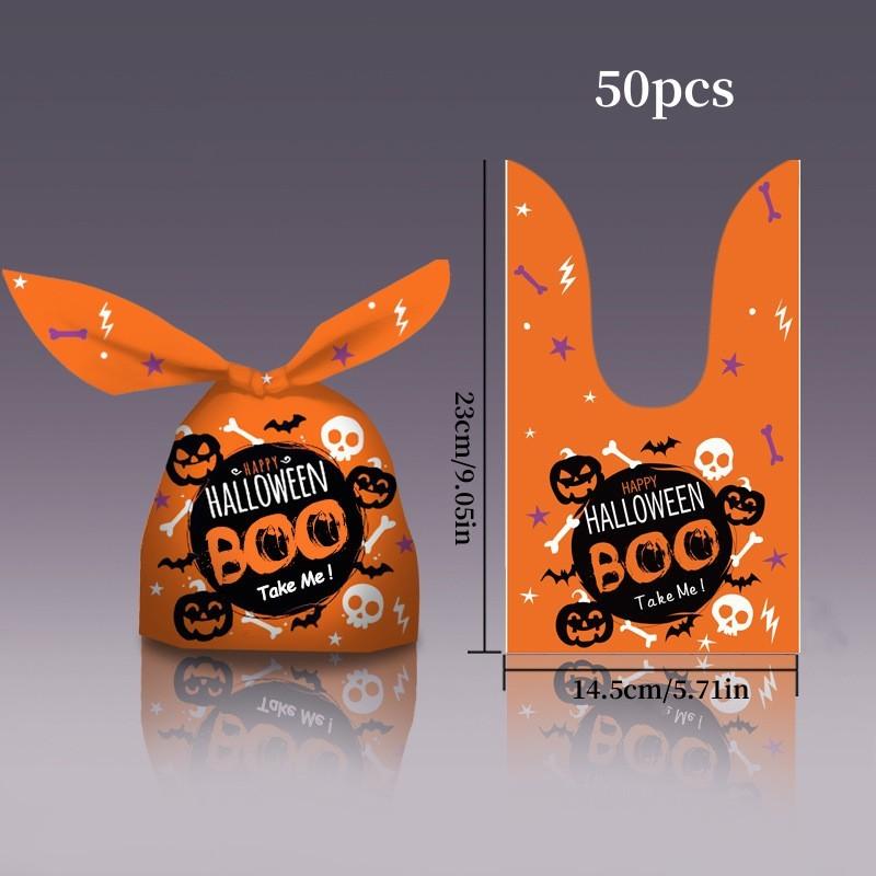 50pcs Halloween Packaging Bag Rabbit Ears Pumpkin Candy Bag