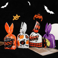 50pcs Halloween Packaging Bag Rabbit Ears Pumpkin Candy Bag