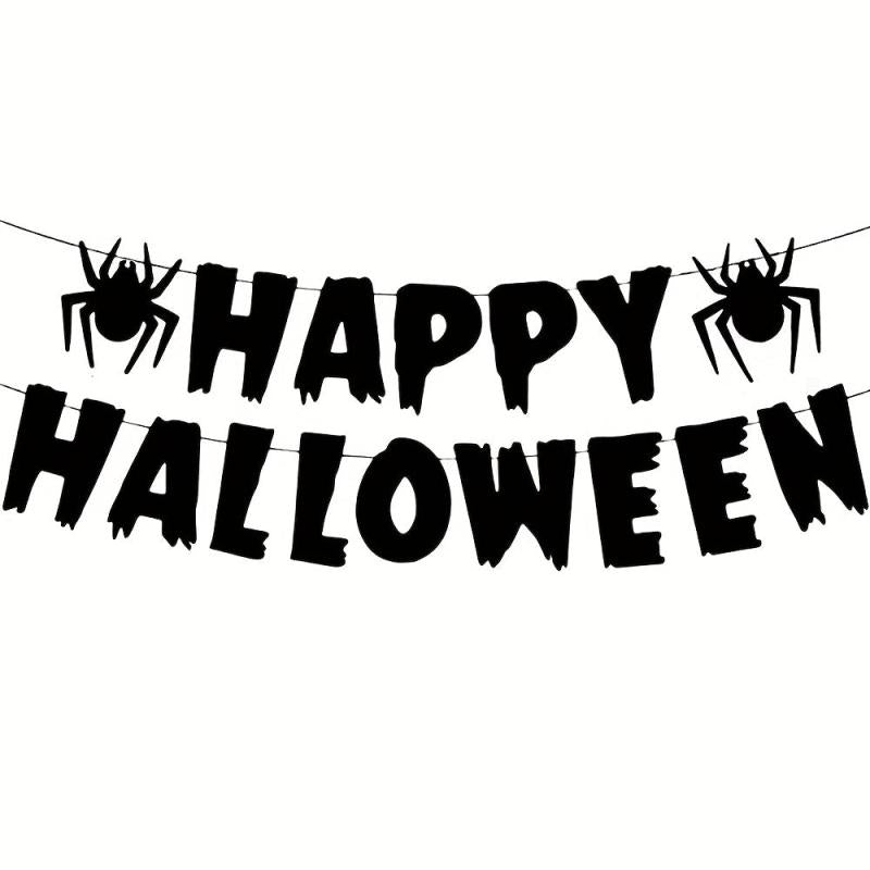 Spooky Halloween Banner with Spider and Flower Decorations