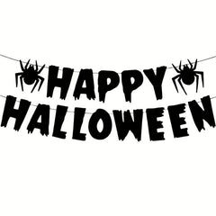 Spooky Halloween Banner with Spider and Flower Decorations