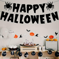 Spooky Halloween Banner with Spider and Flower Decorations