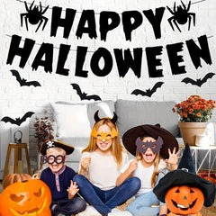 Spooky Halloween Banner with Spider and Flower Decorations