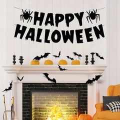 Spooky Halloween Banner with Spider and Flower Decorations