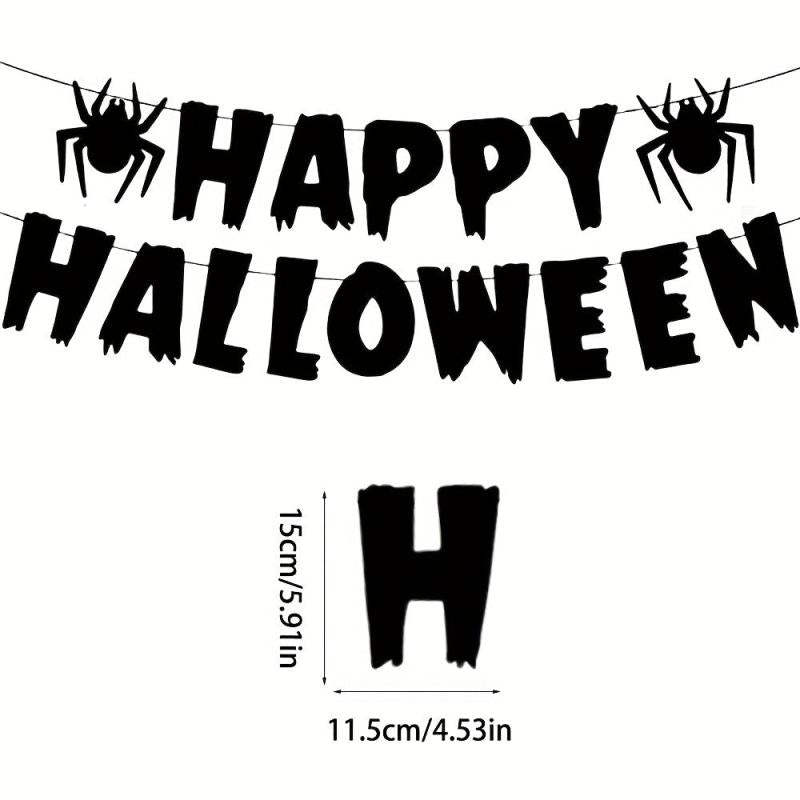 Spooky Halloween Banner with Spider and Flower Decorations