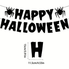 Spooky Halloween Banner with Spider and Flower Decorations