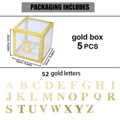 5 Golden Balloon Boxes with 52 Letters - Birthday Surprise Box Decoration