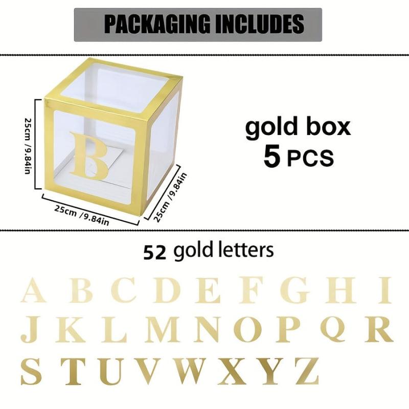 5 Golden Balloon Boxes with 52 Letters - Birthday Surprise Box Decoration
