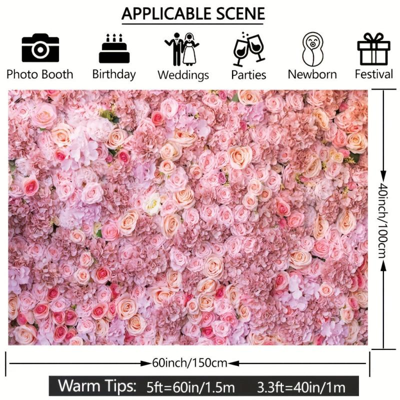 Pink Rose Flowers Backdrop for Parties, 152x101 cm