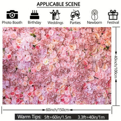 Pink Rose Flowers Backdrop for Parties, 152x101 cm