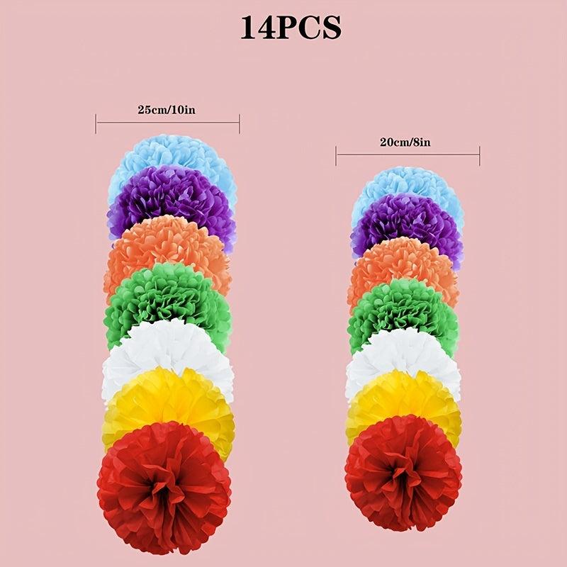 14pcs DIY Paper Flower Ball Pom Pom Charm Decoration