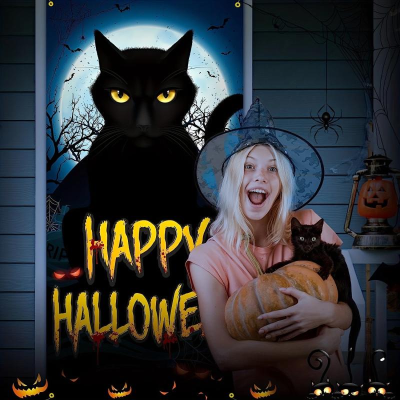 Halloween Scary Cat Door Cover - Perfect Trick or Treat Decoration