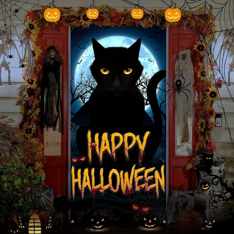 Halloween Scary Cat Door Cover - Perfect Trick or Treat Decoration