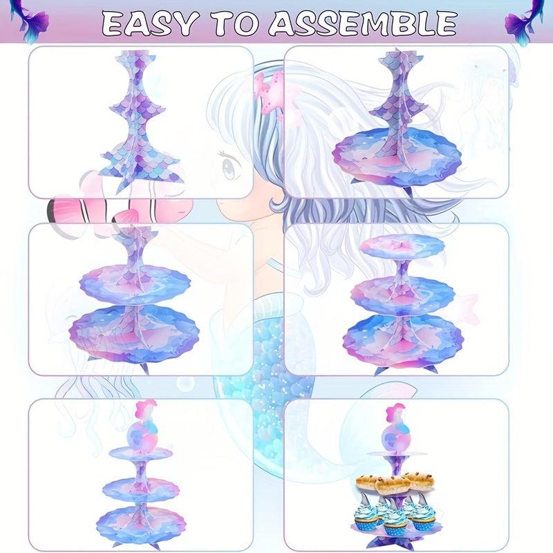 3 Tier Mermaid Cupcake Stand Holder Under the Sea Theme Party Supplies