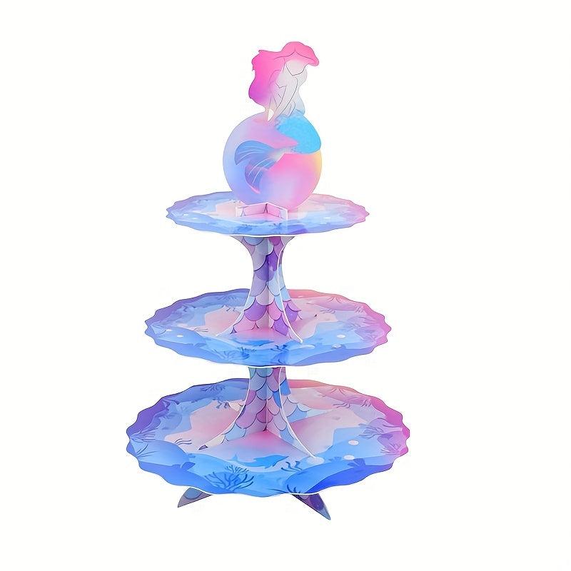 3 Tier Mermaid Cupcake Stand Holder Under the Sea Theme Party Supplies
