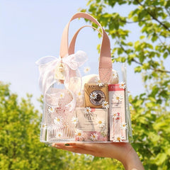 Clear Little Daisy Print Gift Bag 20x18x8in With Ribbon
