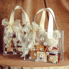 Clear Little Daisy Print Gift Bag 20x18x8in With Ribbon
